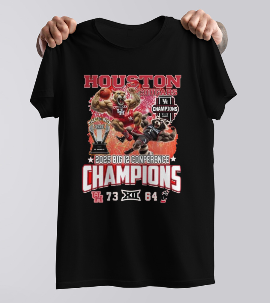 Houston Cougars 2025 Big 12 Conference Champions Mascot T-Shirt