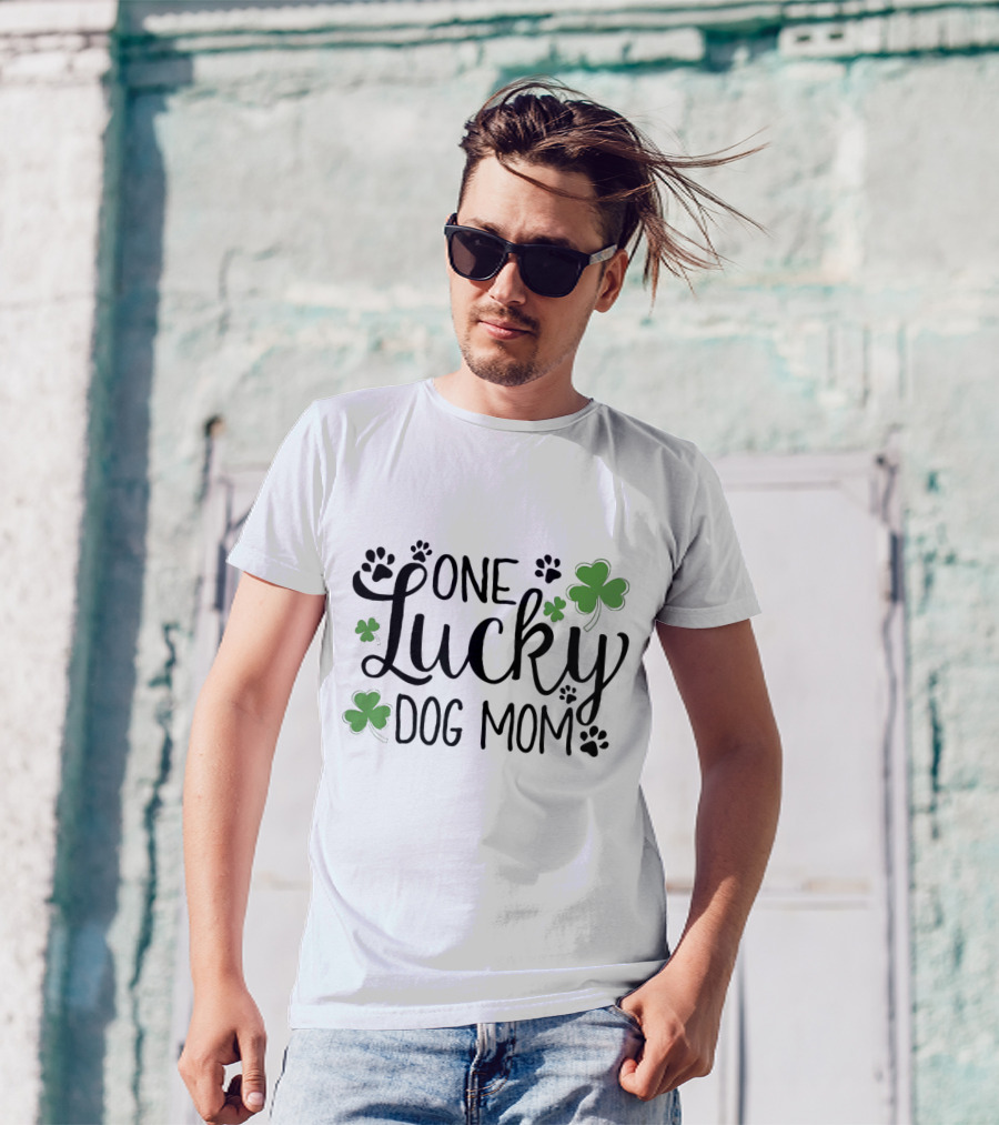 One Lucky Dog Mom With Shamrock And Paw Prints T-Shirt