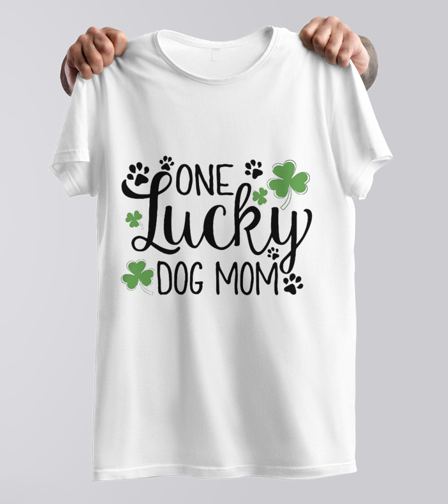 One Lucky Dog Mom With Shamrock And Paw Prints T-Shirt