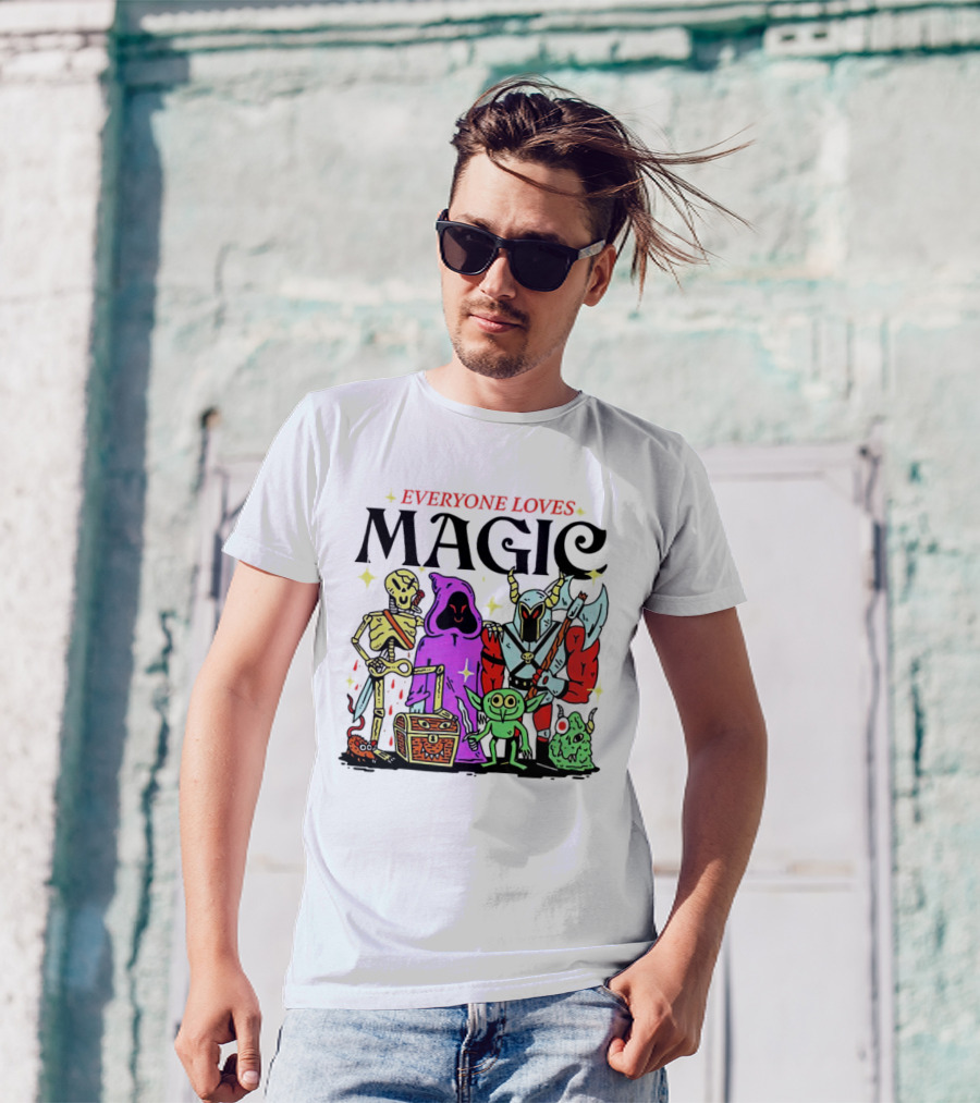 Everyone Loves Magic Skeleton Goblin Knight Chest Stars Sword T-Shirt