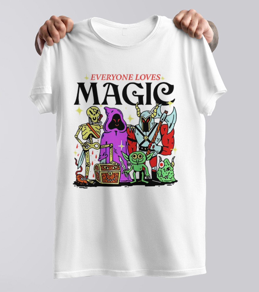 Everyone Loves Magic Skeleton Goblin Knight Chest Stars Sword T-Shirt