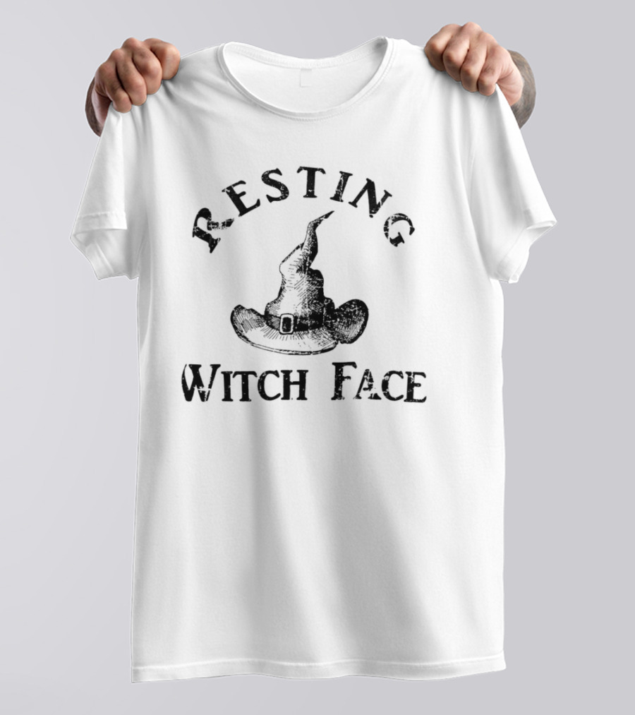 Resting Witch Face Curved Text With Witch Hat T-Shirt