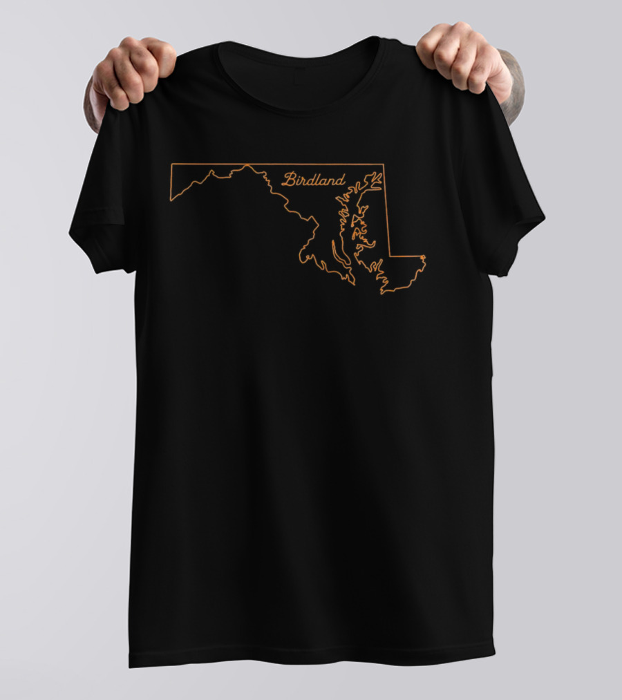 Maryland Birdland Baltimore Orioles Baseball Map Outline T-Shirt