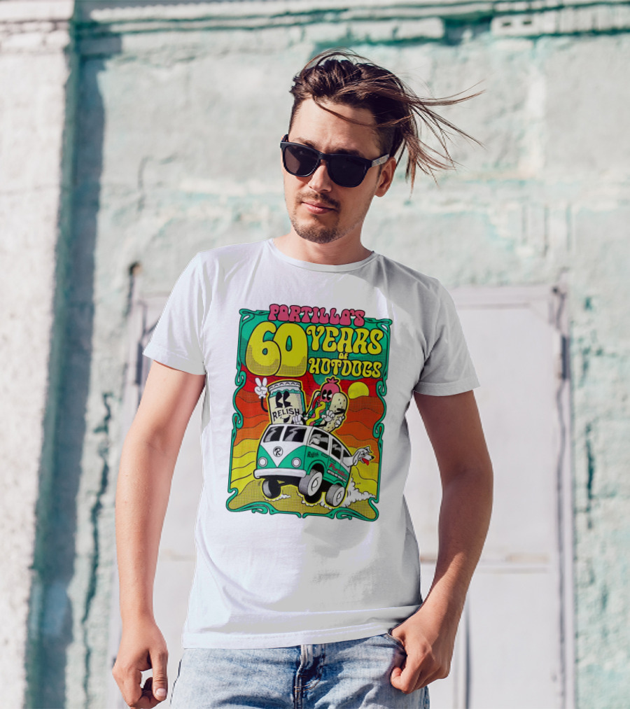 Portillo’s 60 Years Of Hotdogs Relish Relish Road Trip Cartoon Van Adventure T-Shirt