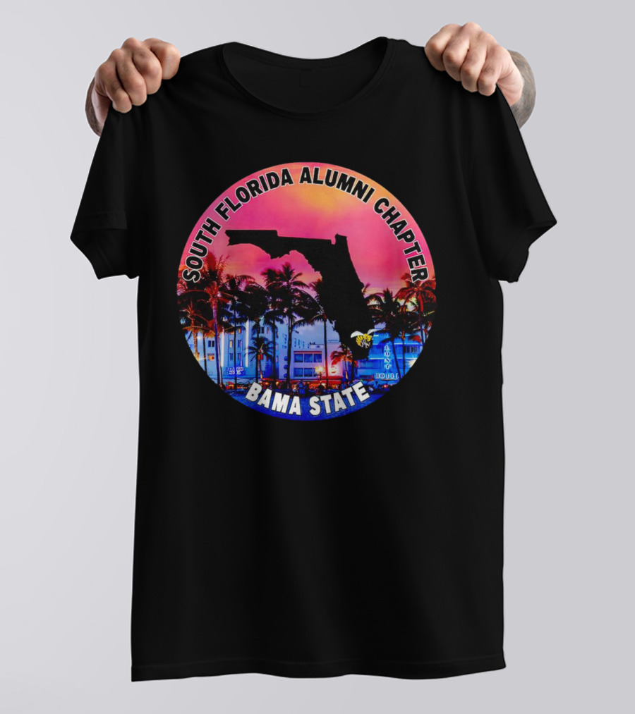 South Florida Alumni Chapter Bama State Florida Map And Palm Trees T-Shirt