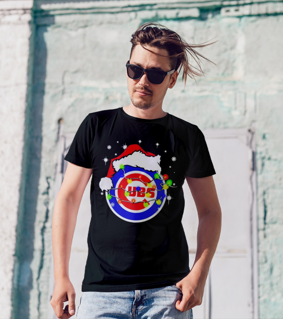 Chicago Cubs Santa Hat Christmas Lights T-Shirt