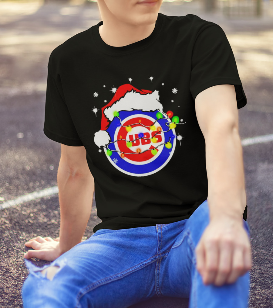 Chicago Cubs Santa Hat Christmas Lights T-Shirt