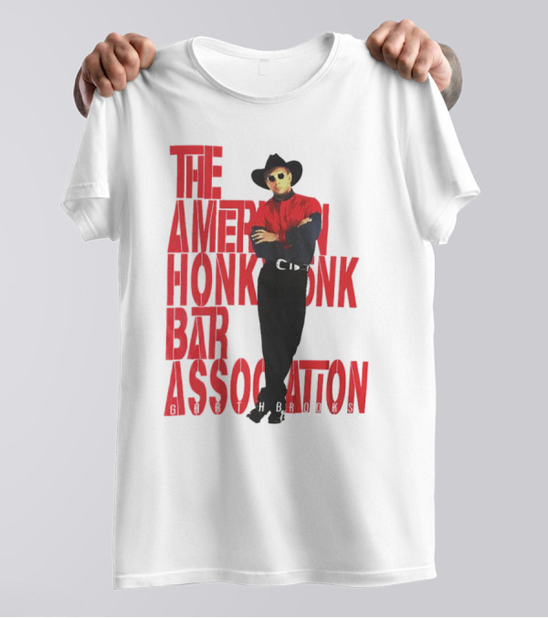 Garth Brooks The American Honky Tonk Bar Association Tour Bold Red Text Cowboy Image T-Shirt