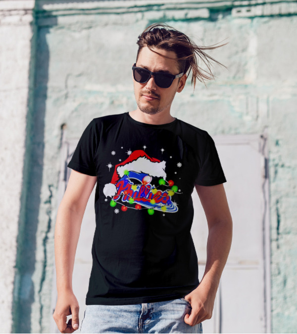 Santa Hat Philadelphia Phillies Christmas Lights T-Shirt