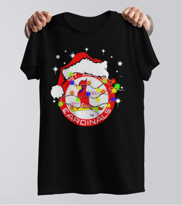 Santa Hat St. Louis Cardinals Christmas Lights Holiday T-Shirt