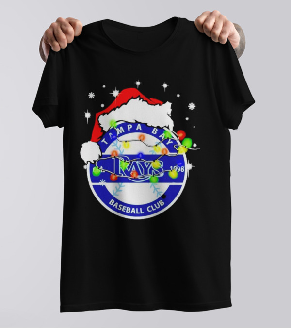 Tampa Bay Rays Baseball Club Santa Hat Christmas Lights T-Shirt