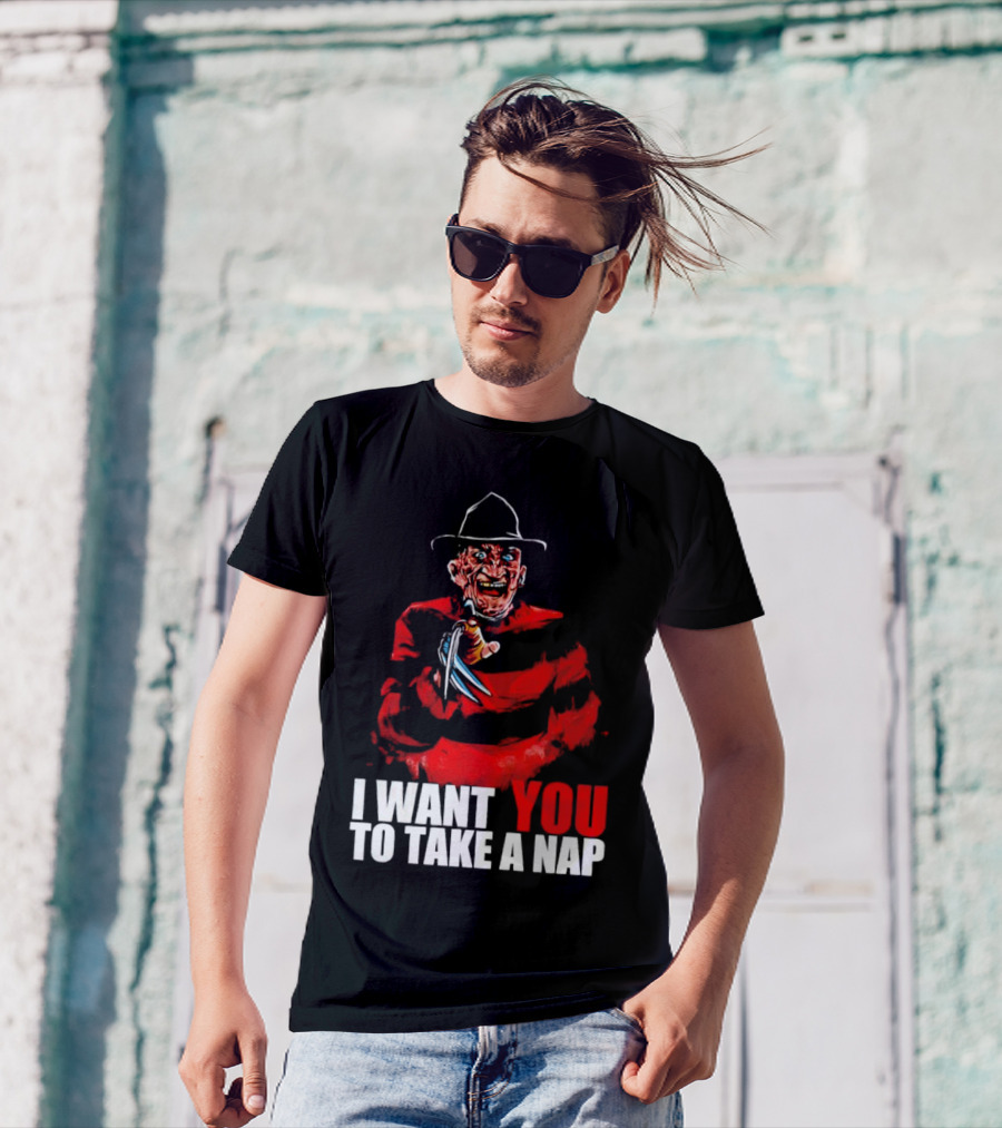 Freddy Krueger I Want You To Take A Nap Iconic Horror Character Visual With Claws T-Shirt
