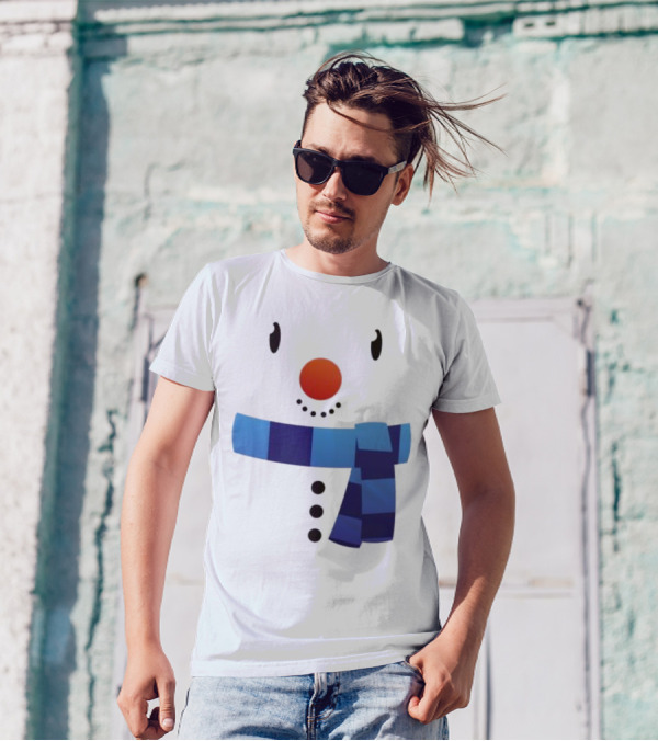 Snowman Suit Christmas Blue Scarf Simple Face T-Shirt