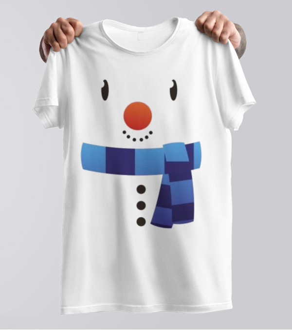 Snowman Suit Christmas Blue Scarf Simple Face T-Shirt