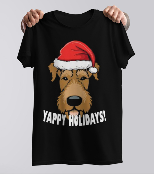 Yappy Holidays Airedale Santa Dog Christmas T-Shirt