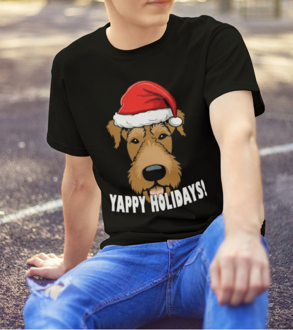 Yappy Holidays Airedale Santa Dog Christmas T-Shirt