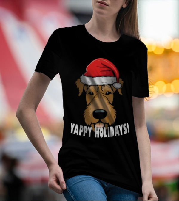 Yappy Holidays Airedale Santa Dog Christmas T-Shirt