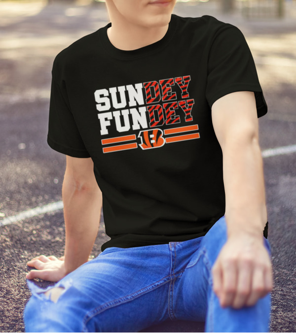 Cincinnati Bengals Sundey Funday B Logo Orange Stripes T-Shirt