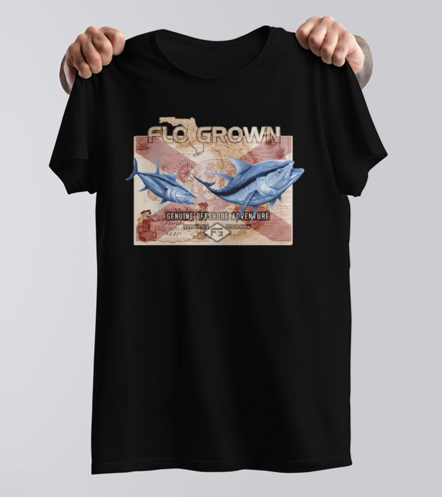 Flogrown Genuine Offshore Adventure Florida Treasure Map Blue Marlin T-Shirt
