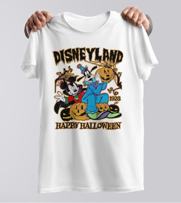 Disneyland Happy Halloween 1928 Mickey Goofy Pumpkins T-Shirt