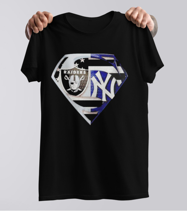 Las Vegas Raiders New York Yankees Superman Shield T-Shirt