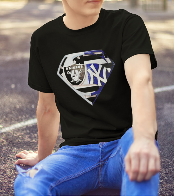 Las Vegas Raiders New York Yankees Superman Shield T-Shirt