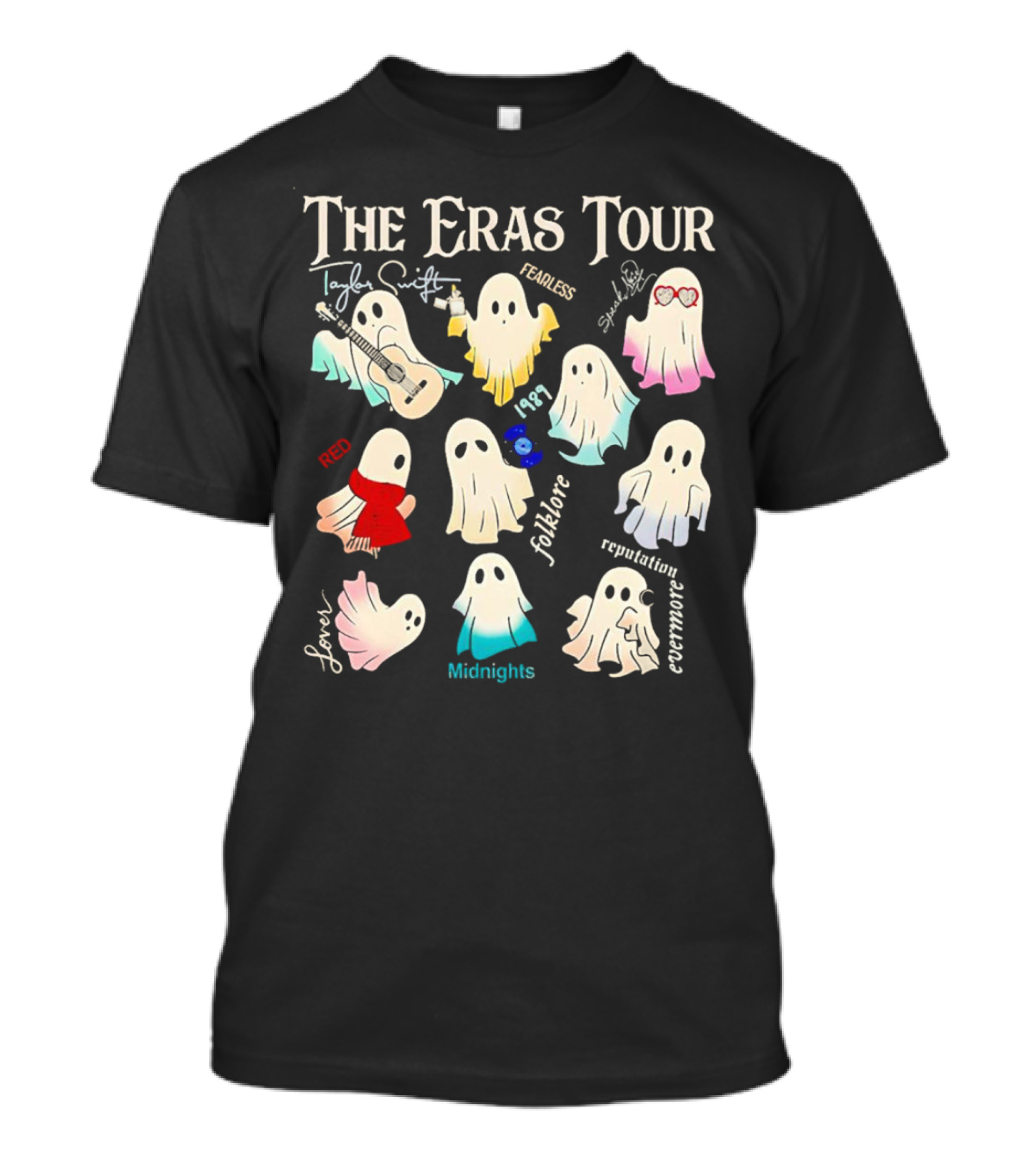 The Eras Tour Ghosts Taylor Swift Fearless Red 1989 Folklore Reputation Lover Evermore Midnights Halloween T-Shirt