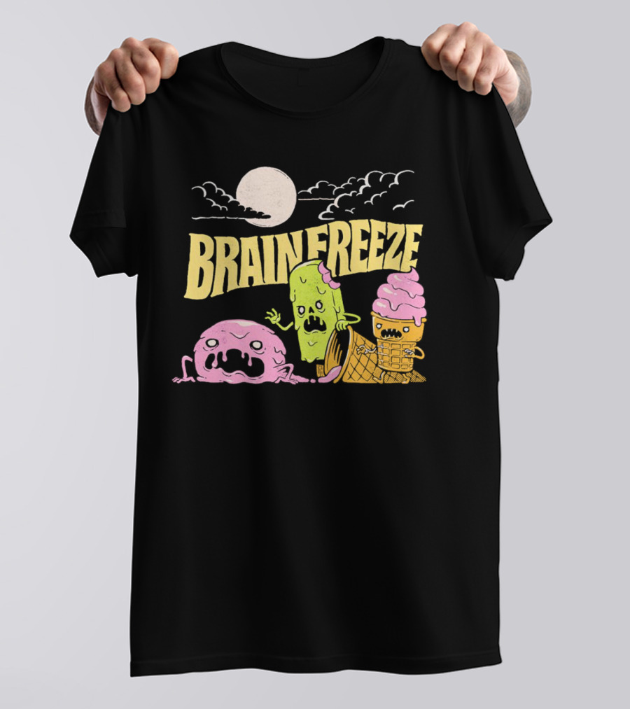 Brain Freeze Zombie Ice Cream Halloween Treats Under Full Moon T-Shirt