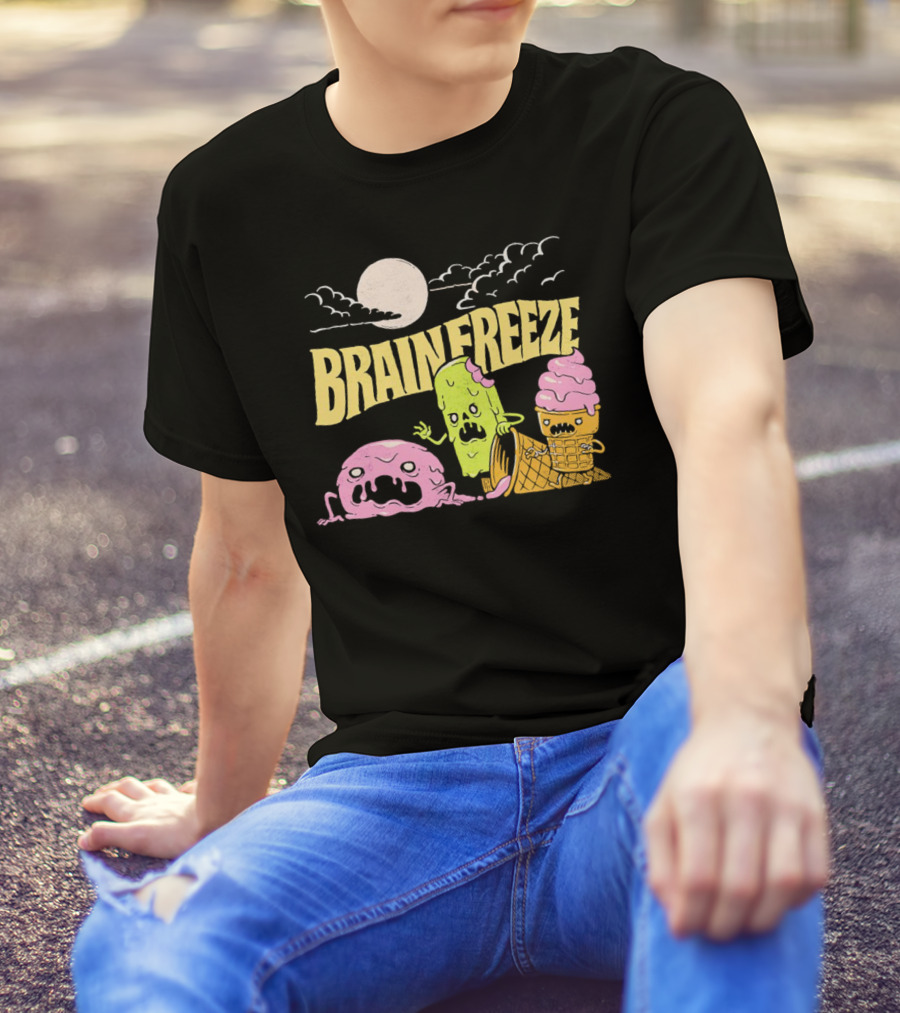 Brain Freeze Zombie Ice Cream Halloween Treats Under Full Moon T-Shirt