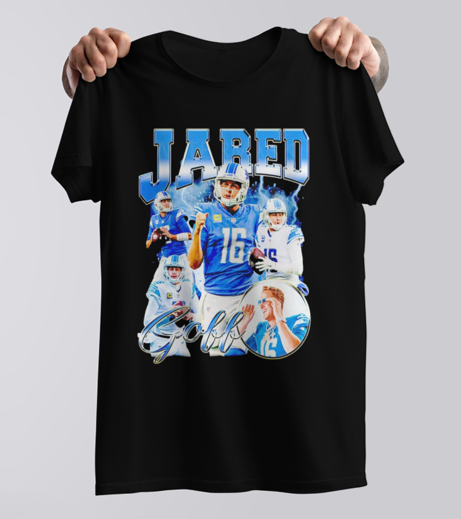 Jared Goff Detroit Lions Quarterback Football Action Montage T-Shirt