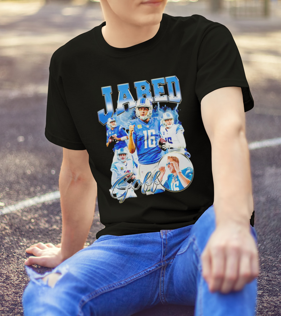 Jared Goff Detroit Lions Quarterback Football Action Montage T-Shirt