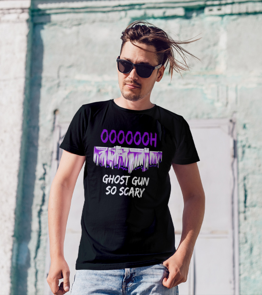 Ooooooh Ghost Gun So Scary Spooky Dripping Letters Halloween T-Shirt
