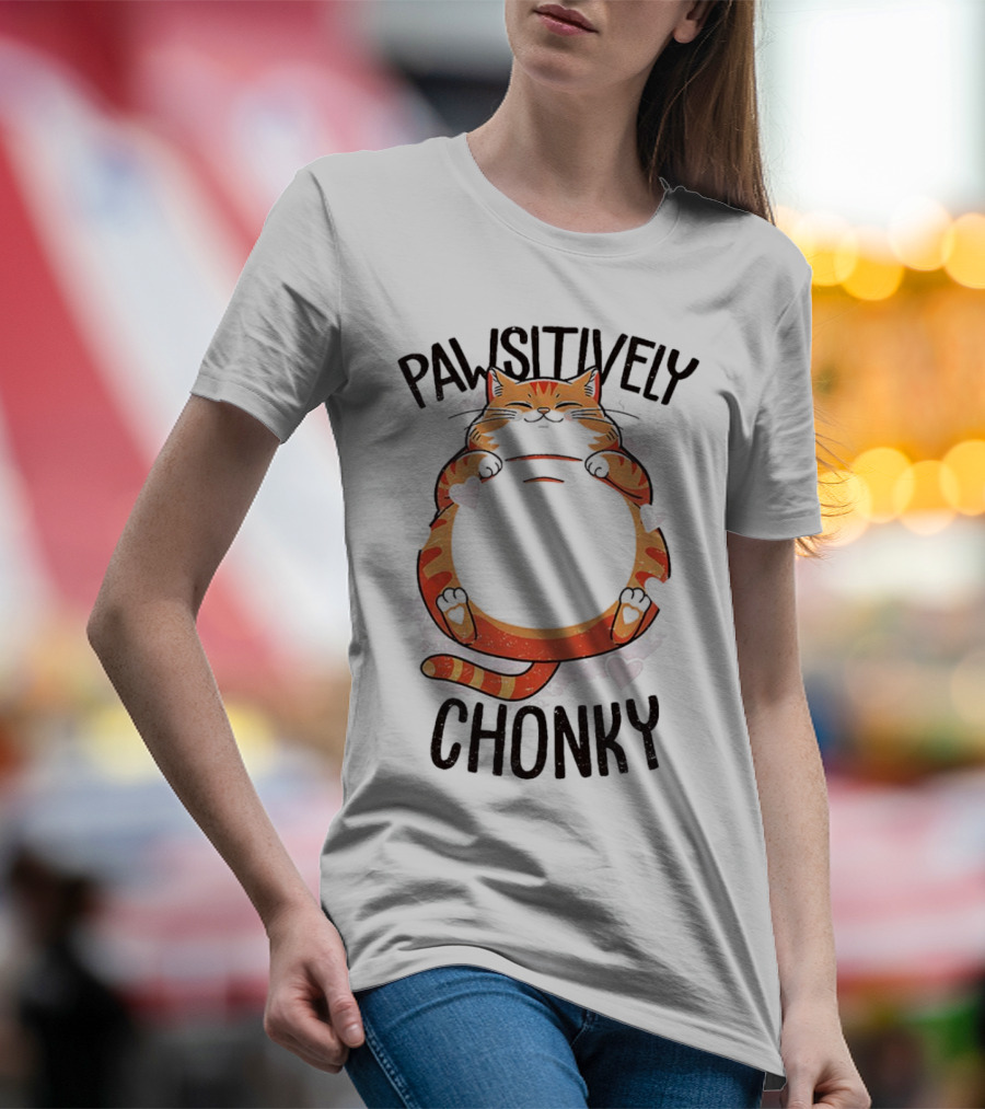 Pawsitively Chonky Cat With Hearts And Smiling Orange Tabby T-Shirt