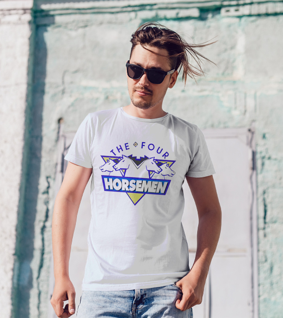 The Four Horsemen Horse Heads On Yellow And Blue Triangles T-Shirt