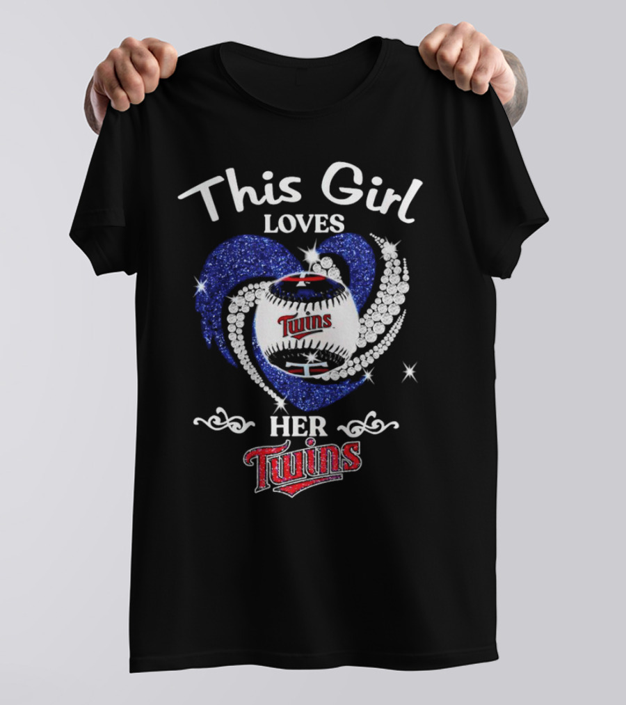 This Girl Loves Her Twins Baseball Team With Sparkling Heart Decorations T-Shirt