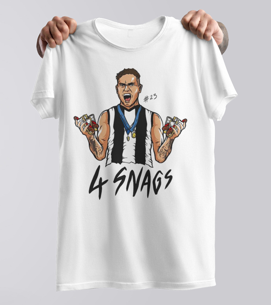 Bobby Hill Collingwood Football #43 Holding 4 Snags Cartoon T-Shirt