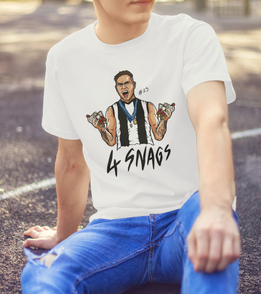 Bobby Hill Collingwood Football #43 Holding 4 Snags Cartoon T-Shirt