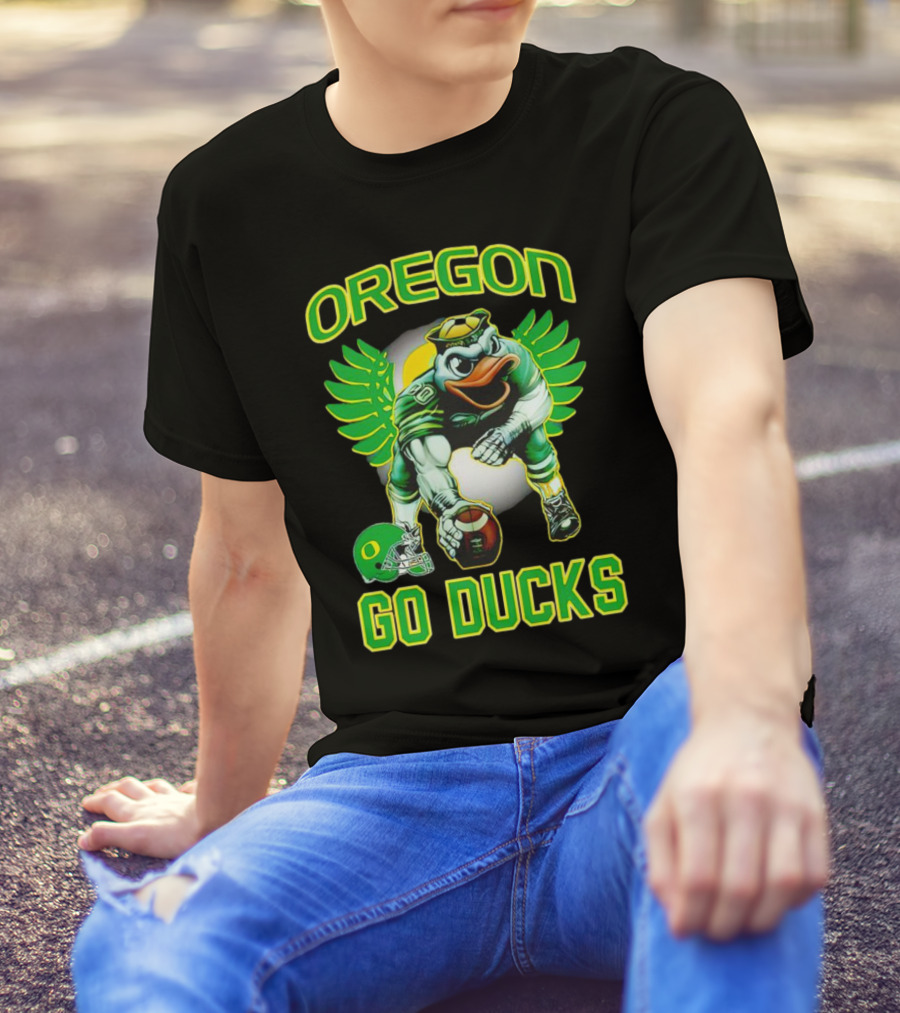 Oregon Ducks Football Go Ducks Mascot With Green Wings And Helmet T-Shirt