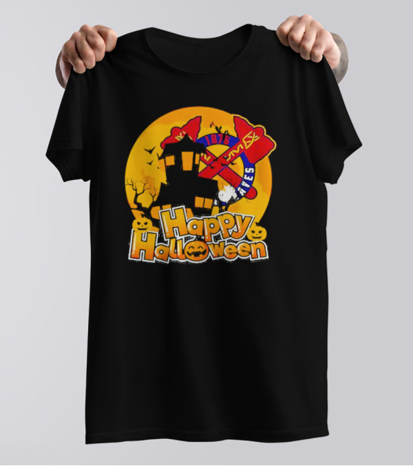 Atlanta Braves 1876 Happy Halloween Haunted House Pumpkins Bats T-Shirt