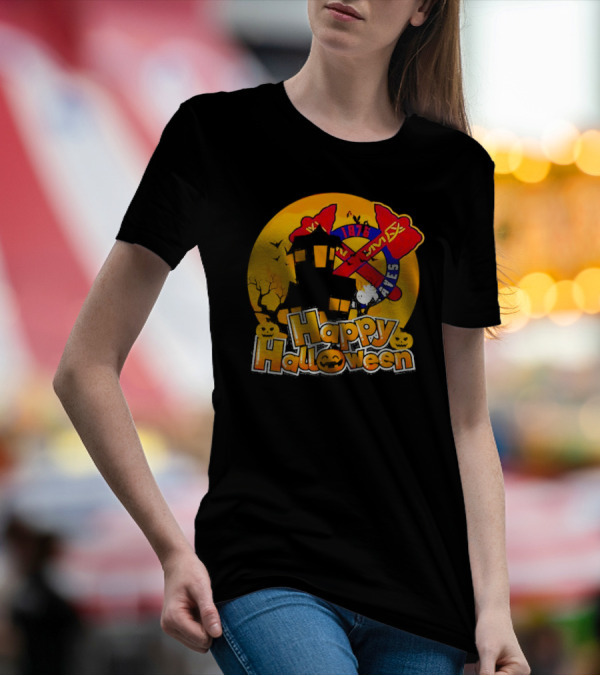 Atlanta Braves 1876 Happy Halloween Haunted House Pumpkins Bats T-Shirt