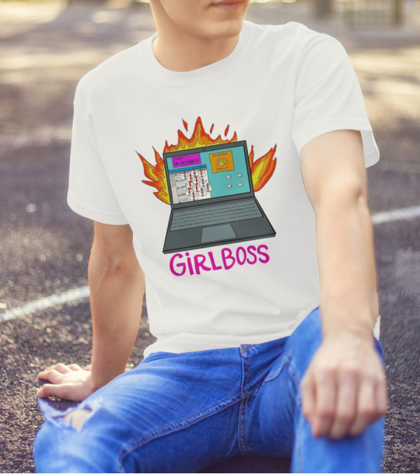 Girlboss Icarus Urgent Reminder Call Laptop On Fire T-Shirt