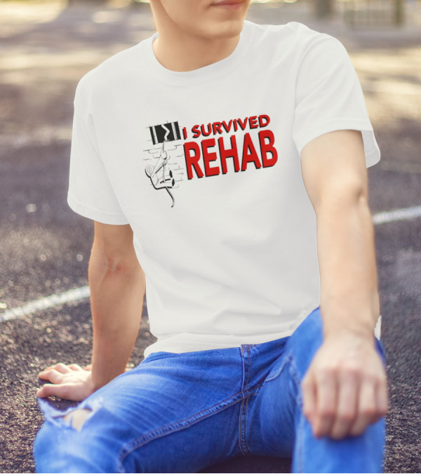 I Survived Rehab Red Text With Climbing Wall Background T-Shirt