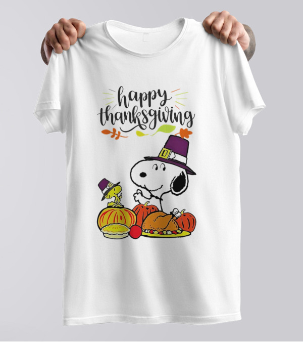 Thanksgiving Snoopy And Woodstock With Pilgrim Hats Feast T-Shirt