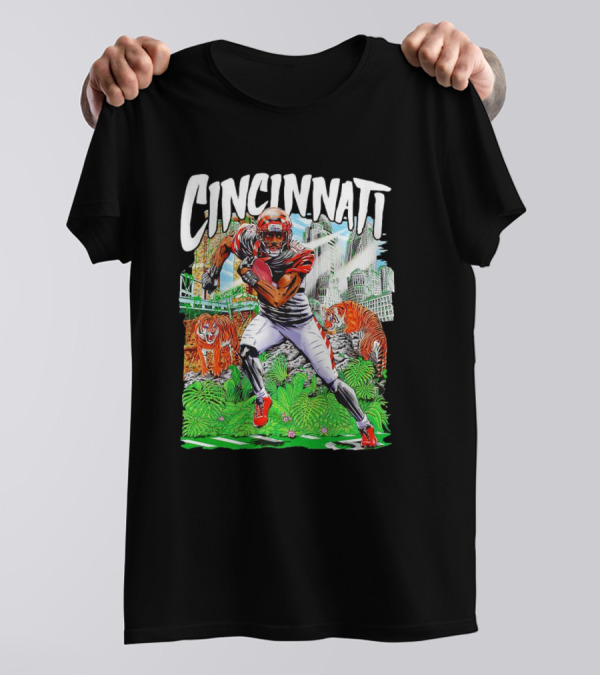 Cincinnati Bengals A.J. Green Cartoon Vintage Tigers Background T-Shirt