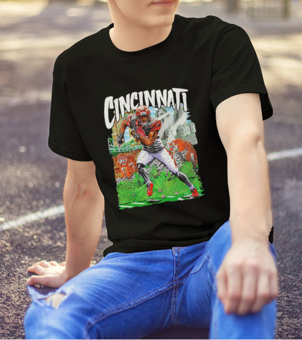 Cincinnati Bengals A.J. Green Cartoon Vintage Tigers Background T-Shirt