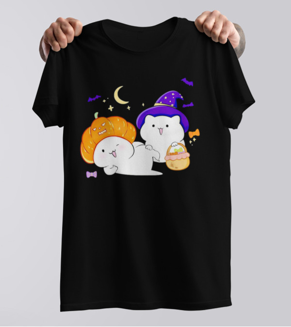 Bongo Cat Meme Halloween Pumpkin Witch Hat Moon Stars Bats T-Shirt