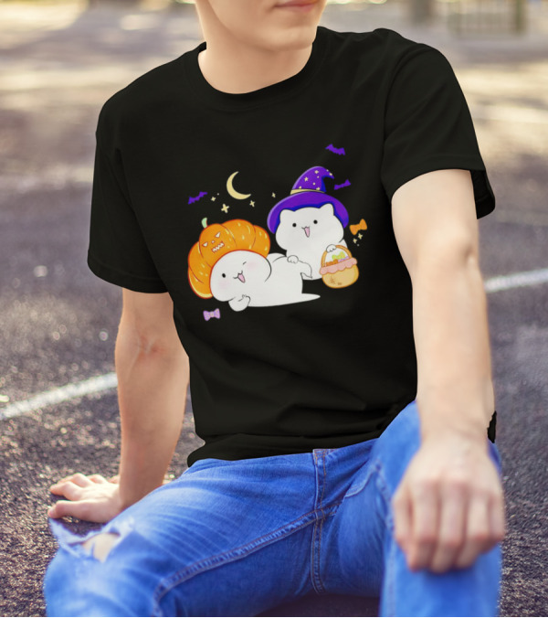 Bongo Cat Meme Halloween Pumpkin Witch Hat Moon Stars Bats T-Shirt