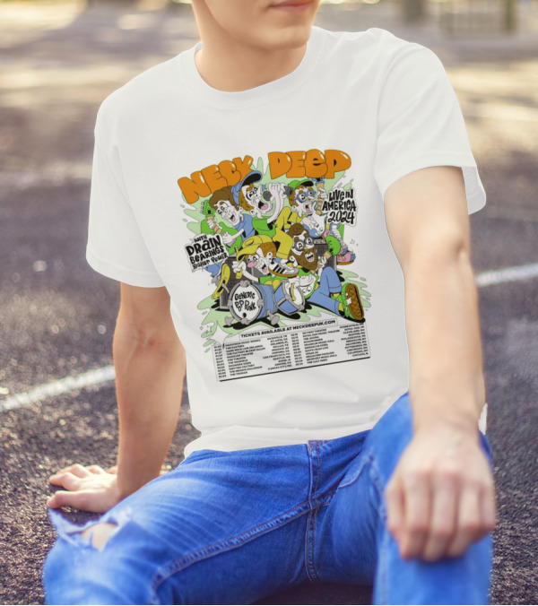 Neck Deep Live In America 2024 With Drain Bearings Higher Power Generic Pop Punk Tour Dates T-Shirt