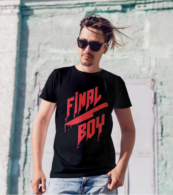 Final Boy Knife Dripping Blood Text T-Shirt