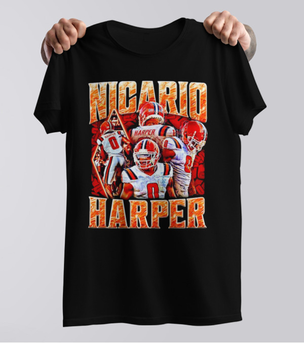 Nicario Harper Illinois Fighting Illini Football Vintage Harper 0 Jersey Collage T-Shirt